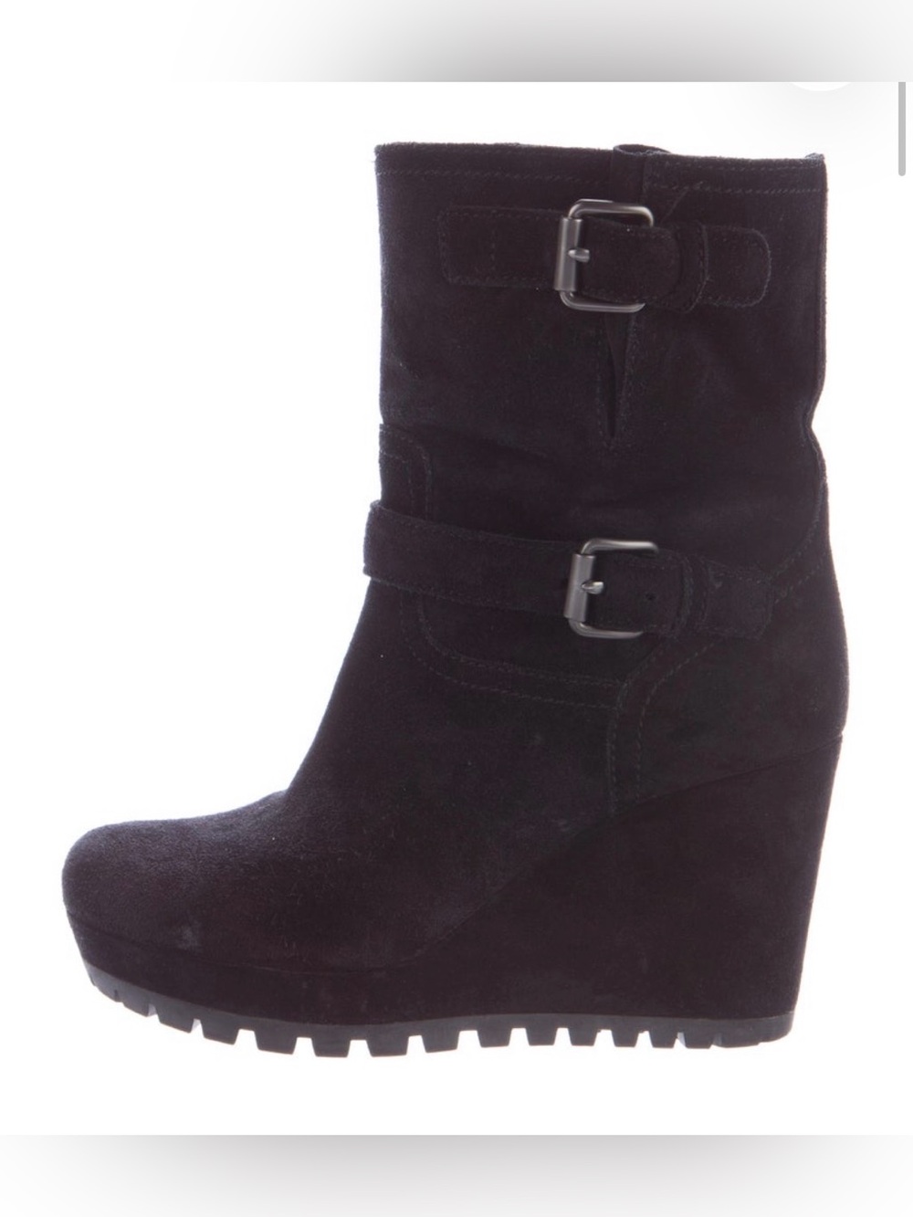 Prada Black Suede Ankle Boots with Buckle Straps